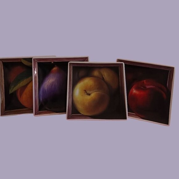 CIC by Jay Mercado Set Of 4 Ceramic Fruit-Themed Square Plates - Picture 1 of 13